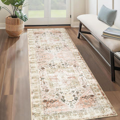 Garvee Washable Runner Rug 2x6 Vintage Hallway Rug Traditional Floor Cover Non Slip Kitchen Rug Soft Laundry Room Rug Low Pile Distressed Rug for Bedroom Bathroom, Taupe Multi - Taupe Multi