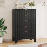 Garvee 5 Drawer Dresser for Bedroom, 47" Tall Fluted Chest of Drawers with Metal Handle, Modern Wooden Dresser TV Stand, Clothes Storage Organizer Wood Closet for Hallway, Entryway, Black - Black