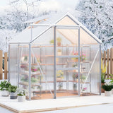 Garvee 6 x 4 FT Polycarbonate Greenhouse with Aluminum Frame, Sliding Door & Adjustable Roof Vent, Heavy-Duty Outdoor Greenhouse for Backyard, Garden, Patio - Silver
