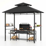 Garvee 8' x 5' Grill Gazebo Canopy, Heavy Duty Metal BBQ Shelter with Double-Tier Vented Roof, 2 Bar Counters, 5 Hooks & Bottle Opener for Patio Backyard