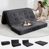Garvee 4-In-1 Tri-Fold Mattress, Foldable Floor Sofa Bed with High-Density Support Foam & Tufted Design, Portable Guest Bed for Dorm, Living Room, Soft Corduroy Fabric, Black - Black