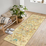Garvee Beige Camel Washable Floral Runner Rug 2' × 6', Non Slip Low Pile Stain Resistant Botanical Rug for Kitchen Hallway Entryway Laundry Room - Beige Camel
