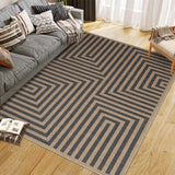Garvee 9' × 12' Modern Geometric Lines Area Rug, Machine Washable Non-Slip Low-Pile Soft Rug for Living Room, Bedroom & Dining Room, Coffee/Black - Coffee/Black