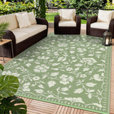 Garvee Reversible Waterproof Outdoor Patio Rug - Modern Floral Plastic Straw Mat for Patio, Deck, Garden, Camping, Collapsible, UV Resistant, 5x8ft, Gray-Green/Ivory White - Sage Green