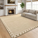 Garvee 10' × 13' Minimalist Border Area Rug, Machine Washable Non-Slip Low-Pile Soft Rug for Living Room, Bedroom & Dining Room, Apricot