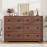 Garvee Mid-Century Modern 6 Drawer Dresser for Bedroom – Wide Wooden Chest of Drawers with Deep Storage, Vintage Cabinet with Metal Knobs – Perfect for Nursery, Living Room, Entryway – Walnut, Six-Drawer Cabinet - Walnut
