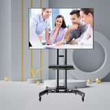 Garvee Mobile TV Cart Rolling Stand for 32-65 Inch Screens Up to 110Lbs, Portable Tilt TV Stand on Wheels with Height Adjustable Shelf, Outdoor Floor Stands Mount for Home Office Black