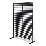 Garvee Metal Privacy Screen Fence 75" H × 48" W, Black Carbon Steel Outdoor Panel with 20" Base Feet, Horizontal Slat Divider for Patio, Garden & Pool