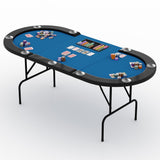 Garvee 84" Oval Poker Table, Foldable Casino-Style Game Table with Padded Rail & 9 Built-in Stainless Steel Cup Holders, Portable Folding Card Table for 10 Players  - Blue & Black - Blue