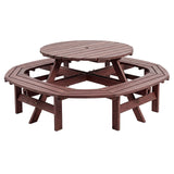 Garvee 8-Person Round Wooden Picnic Table Set, Outdoor Patio Dining Table with 4 Built-In Benches, Umbrella Hole for Backyard, Garden & Camping, Charcoal Brown - Charcoal Brown