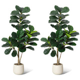 Garvee Realistic Artificial Fiddle Leaf Fig Tree – Faux Ficus Lyrata with White Planter & Decorative Stones – Lifelike Indoor Floor Plant for Home, Office, Living Room Décor – 2 Pack – Easy Assembly – Housewarming Gift – Size: 4FT