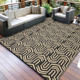 Garvee Extra Large Outdoor Reversible Plastic Mat - Waterproof Low Pile Patio Rug - Easy Clean Modern Geometric Carpet for Deck, RV, Camping, Backyard, Picnic - Black Coffee, 9x18ft - Black/Coffee