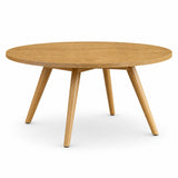 Garvee 47.2 Inch Round Dining Table for Kitchen & Dining Room - Space-Saving Faux Thick 30mm Composite Wood Top with Double-Sided Melamine - High-Stability 4 Slanted Tapered Legs - Color: Natural Wood Embossed (7118-1) - Light Brown