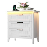 Garvee 3 Drawer Dresser for Bedroom with Charging Station & LED Lights, Wide Dressers & Chests of Drawers, Wooden Storage Organizer for Living Room Closet Entryway, Easy Assembly, White - White