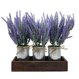Garvee 3-Piece Lavender Flowers Artificial with Decorative Wood Tray Set, Paper Pulp Pots with Galvanized Metal Bucket, Faux Greenery Dining Room Table Centerpiece for Kitchen, Coffee Table & Office