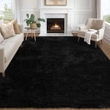 Garvee Shag Area Rugs for Living Room,Tie Dye Area Rug Chenille Shag Carpet Washable Non‑Slip Boho Rug for Living Room Bedroom - Black
