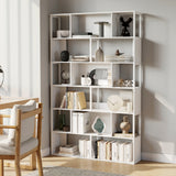 Garvee Modern 6-Tier Geometric Metal Bookshelf – Tall Freestanding Bookcase & Room Divider with Anti-Tip Device, Slim Display Shelf for Living Room, Home or Office, Durable Storage Rack - White Small Embossed - White