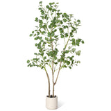 Garvee Lifelike Decorative Artificial Eucalyptus Yu Tree – Realistic Round Leaves – Faux Indoor Plant Ideal for Home, Office, Living Room – Durable, No Watering Needed – White Pot, 4ftH