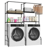 Garvee Space-Saving Over Washer & Dryer Laundry Rack - 4-Tier Adjustable Metal Organizer with Drying Rod, Hooks, Anti-Rust Shelves - Freestanding Storage Solution for Laundry Room, Black