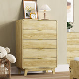 Garvee Fluted 5 Drawers Dresser, 46" Tall Wooden Dresser with Golden Metal Handles, Curved Profile Design, Modern Wood Storage Cabinet with Feet for Living Room, Bedroom, Entryway, Light Oak