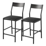Garvee Modern PU Leather Counter Height Bar Stools Set of 2 – Black Upholstered Patio Chairs with Curved Iron Backrest & Footrest – 24'' Seat Height, 300 lb Capacity – Outdoor Bar Stools for Kitchen Island, 2-Pack, Black