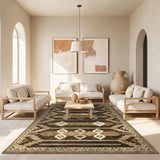 Garvee 8' × 10' Wavy Linear Area Rug, Soft Washable Low-Pile Polyester Carpet for Living Room, Bedroom and Dining Room, Brown - Brown