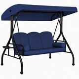 Garvee Patio Swing Chair, 3-Seat Steel Frame with Adjustable Canopy and Cushioned Bench, Navy Blue, No Throw Pillow, for Backyard and Deck