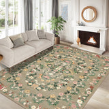 Garvee 5' × 7' Botanical Floral Area Rug, Machine Washable Non-Slip Low-Pile Soft Rug for Living Room, Bedroom & Nursery, Coffee - Coffee