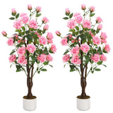 Garvee Set of 2 Artificial Rose Trees – Realistic Pink and White Blooms – Low-Maintenance Faux Plant – Decorative for Home, Living Room, Office, Indoor/Outdoor – Three-Stem, 105cm – Three-wood Rose, Size: 105cm, Color: Pink, Memory: Two Trees