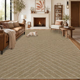 Garvee 9' × 12' Washable Striped Jute-Look Area Rug, Non-Slip Low-Pile Stain-Resistant Indoor Outdoor Rug for Living Room and Patio, Natural Beige - Jute