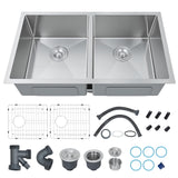 Garvee Undermount Kitchen basin, 33" x 19" x 9" Handmade Double Bowl 304 Stainless Steel with Black Coated Finish - 304 Stainless Steel Handmade Double basin