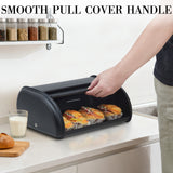 Garvee Stainless Steel Roll Top Bread Box for Kitchen Countertop with Stainless Steel Lid for Kitchen Counter, Pantry Shelf, Black