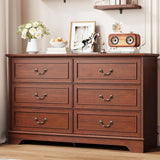 Garvee Spacious 6 Drawer Dresser for Bedroom Storage - 47" Wide Double Chest - Vintage Organizer for Living Room, Hallway, Entryway, Closet - Color: Red Walnut Oak Finish - Walnut Oak