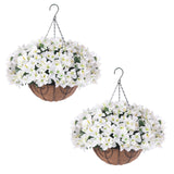 Garvee Lifelike Artificial Geranium Flowers Set with Hanging Baskets – 24 Bundles Silk Geraniums – Indoor Outdoor Home Decor – Durable Natural Fiber Basket – Perfect for Porch, Patio, Garden – White