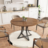 Garvee 40 inch Round Dining Table for 4, Circle Kitchen Table with Metal Base, Modern Farmhouse Dinner Tables for Kitchen, Living Room, Brown
