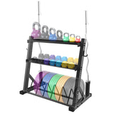 Garvee Heavy Duty 3-Tier Weight Rack – 1000 lbs Capacity Carbon Steel Stand for Dumbbells Kettlebells Barbells – Adjustable Organizer for Home & Garage Gym – Black
