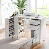 Garvee 42" Manicure Table for Nail Tech with Electric Particles Collector, Nail Desk Station - Wrist Rest, Vertical Pull-Out Locker - Storage Cabinet, 2 Drawers & 4-Tier Open Shelves - Color: White - White And Sliver