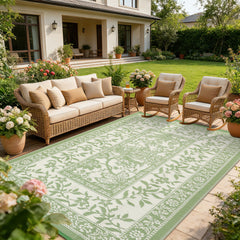 Garvee Reversible Outdoor Rug 8x10ft, Gray Green/Ivory White - Waterproof & UV Resistant Plastic Mat, Washable, Easy Clean, Portable Patio Carpet for Garden, Camping, Picnic, Backyard - Green