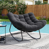 Garvee Oversized Papasan Patio Rocking Chair – Deep Seat Lounge Rocker, Handwoven Black Rattan Glider, Heavy Duty 450 lbs, Weather Resistant, Outdoor Relaxation Chair for Backyard or Porch, Black Rattan + Black Chenille - Chenille Black