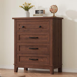 Garvee 4 Drawers Dresser for Bedroom, 34.8" Tall Vertical Drawer Dresser with Large Storage, Waterproof Top, Anti-Tipping, Freestanding Wooden Closet Chest for Bedroom, Living Room, Brown - Brown