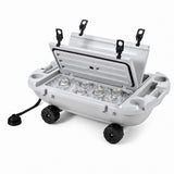 Garvee 40L Floating Cooler with Wheels, 42.5QT Rotomolded All-Terrain Ice Chest with Tow Rope & 4 Cup Holders, Drift Mobile Beverage Cooler for River, Pool, Beach, Kayak, Cool Gray - Cool Gray