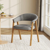 Garvee Modern Upholstered Dining Chair with Arms – Comfortable Curved Backrest – Sturdy Wooden Legs – Linen Fabric Accent Armchair for Dining Room, Kitchen, Living Room – Gray - Linen - 1pc - Gray