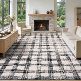 Garvee Modern Checkered Area Rug 8x10ft – Washable, Non-Slip, Low Pile, Soft Geometric Carpet for Bedroom, Living Room, Dining Room – Black – 8x10ft - Black