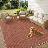 Garvee 4' × 6' Washable Striped Jute-Look Area Rug, Non-Slip Low-Pile Stain-Resistant Indoor Outdoor Rug for Living Room and Patio, Terracotta - Terracotta