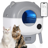 Garvee Automatic Self Cleaning Litter Box, 76L Capacity Extra Large Automatic Cat Litter Box for Multiple Cats, Smart Safety Sensors, App Control, Low Noise, Washable Tray & Trash Bag, Gray - Gray