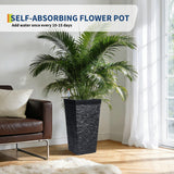 Garvee Self-Watering Tall Planters for Porch and Patio, 2-Pack 22.5-Inch Black Plastic Pots with 2 Water Gauges and Removable Trays