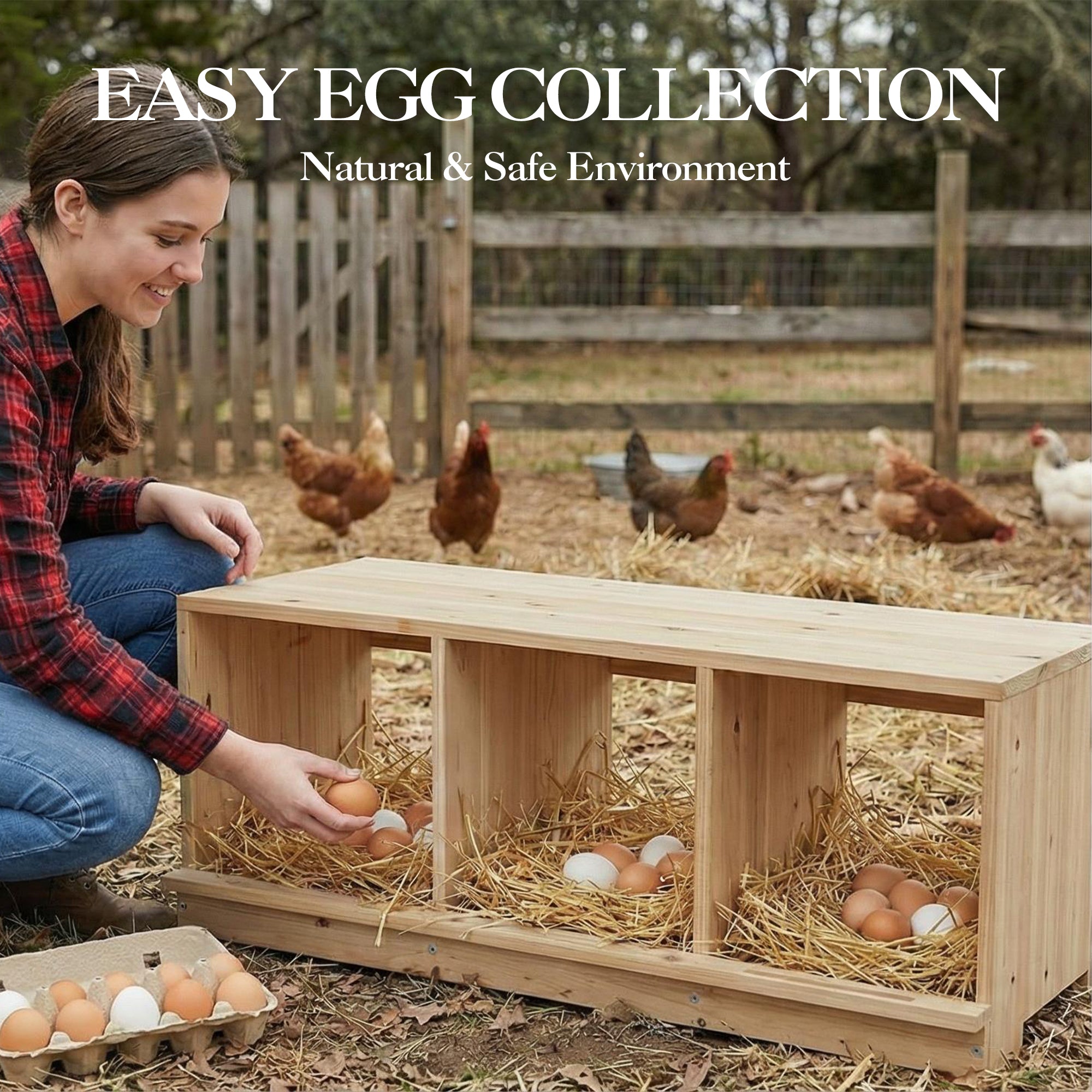 Garvee Heavy Duty Wooden Chicken Nesting Box, 3-Compartment Single