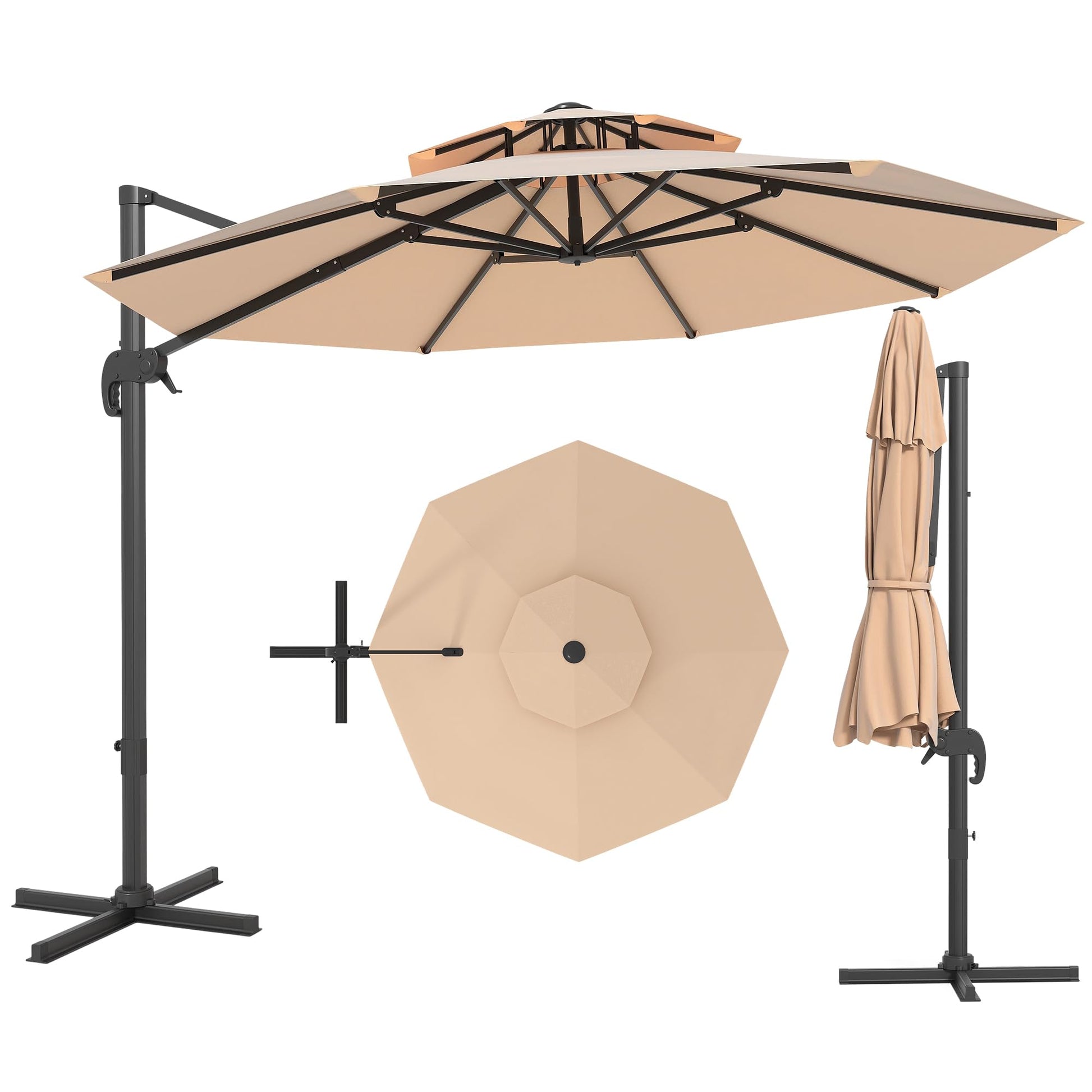 Garvee 10FT Offset Cantilever Patio Umbrella – 360° Rotation, Easy Tilt, UV Protection, Fade-Resistant Polyester – Large Outdoor Sun Shade