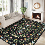 Garvee Washable Floral Runner Rug Soft Kitchen Mat Non Slip Carpet Stain Resistant Laundry Bathroom Rug - Black