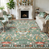 Garvee 8' x 10' Light Green Whimsical Floral Area Rug, Washable Non-Slip Low-Pile Carpet for Living Room, Bedroom and Dining Room - Light Green